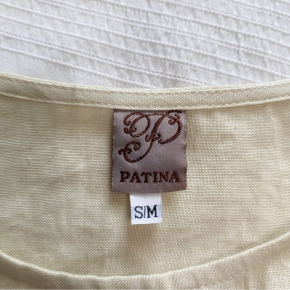 MISS PATINA VINTAGE 100% LINEN CREAM NAVY SCALLOPED SHIFT DRESS - S/P - Picture 7 of 11